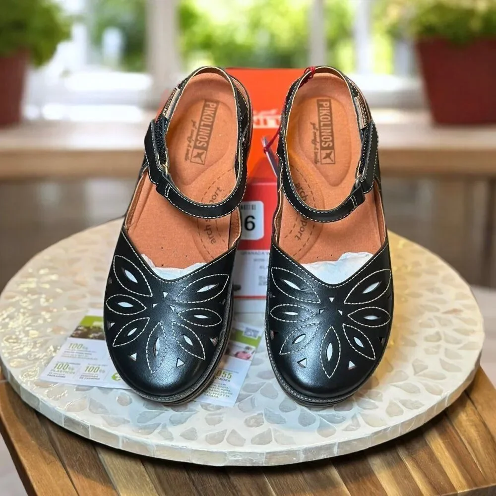 Pikolinos Granada W0W-1985 Black Leather Mary Jane Shoes Women’s EU 37 US 6.5